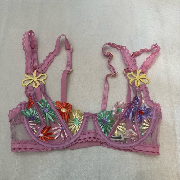 New! For Love And Lemons Gia Multicolor pastel Floral Bralette bra 51364 - Picture 8 of 14